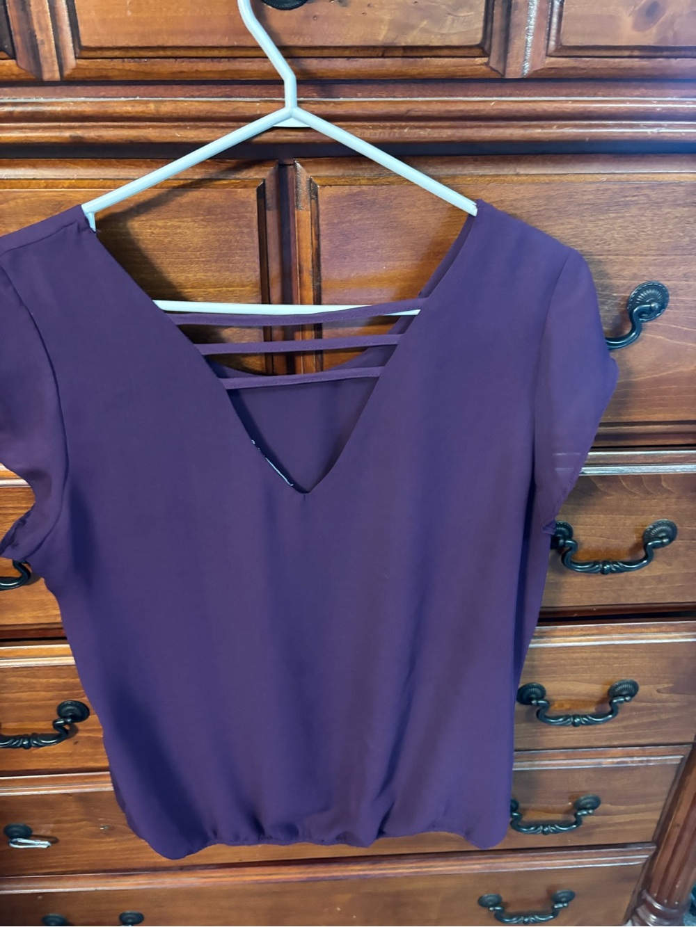 Ricki's Plum Pleated Short-Sleeve Blouse - Picture 2 of 3